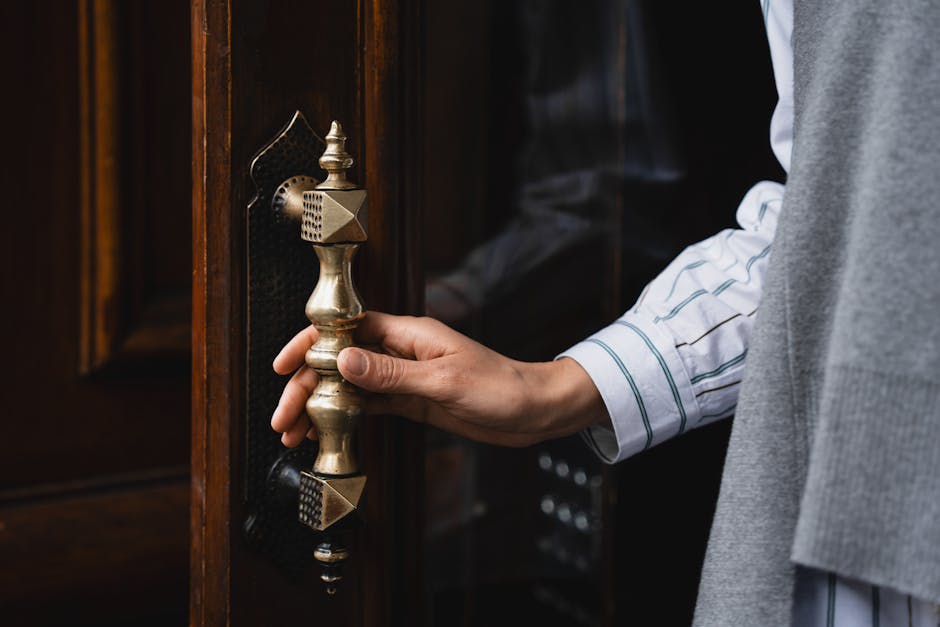 Brass door handle detail